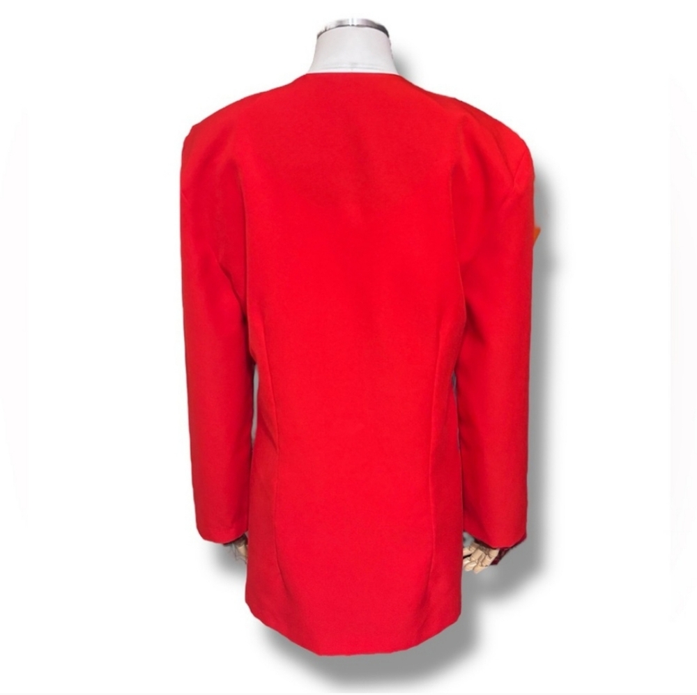 FREDRICK’S OF HOLLYWOOD Red & Black Harlequin Single Button Blazer - Picture 3 of 7